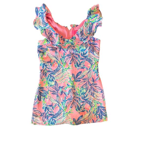Lilly Pulitzer Linwood Ruffle Romper Pink Floral under short with over skirt 2 - Picture 2 of 9